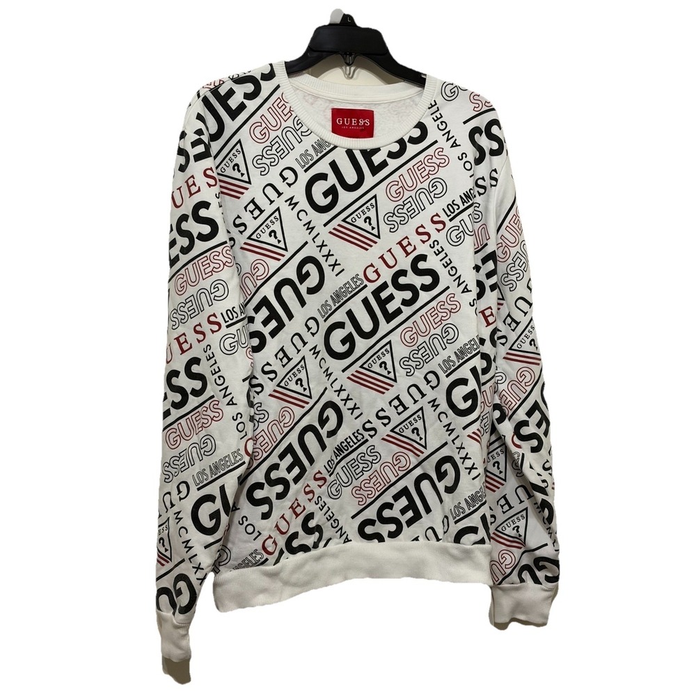 GUESS Women's XL Vintage Pullover Sweatshirt Ribbed Cuffs Valentine Gift 90s‎